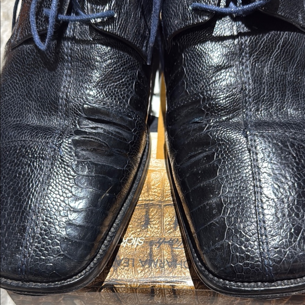 Black Textured Leather Oxfords